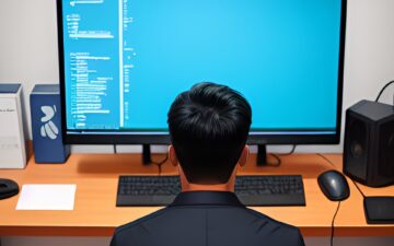 PCの前に座る男